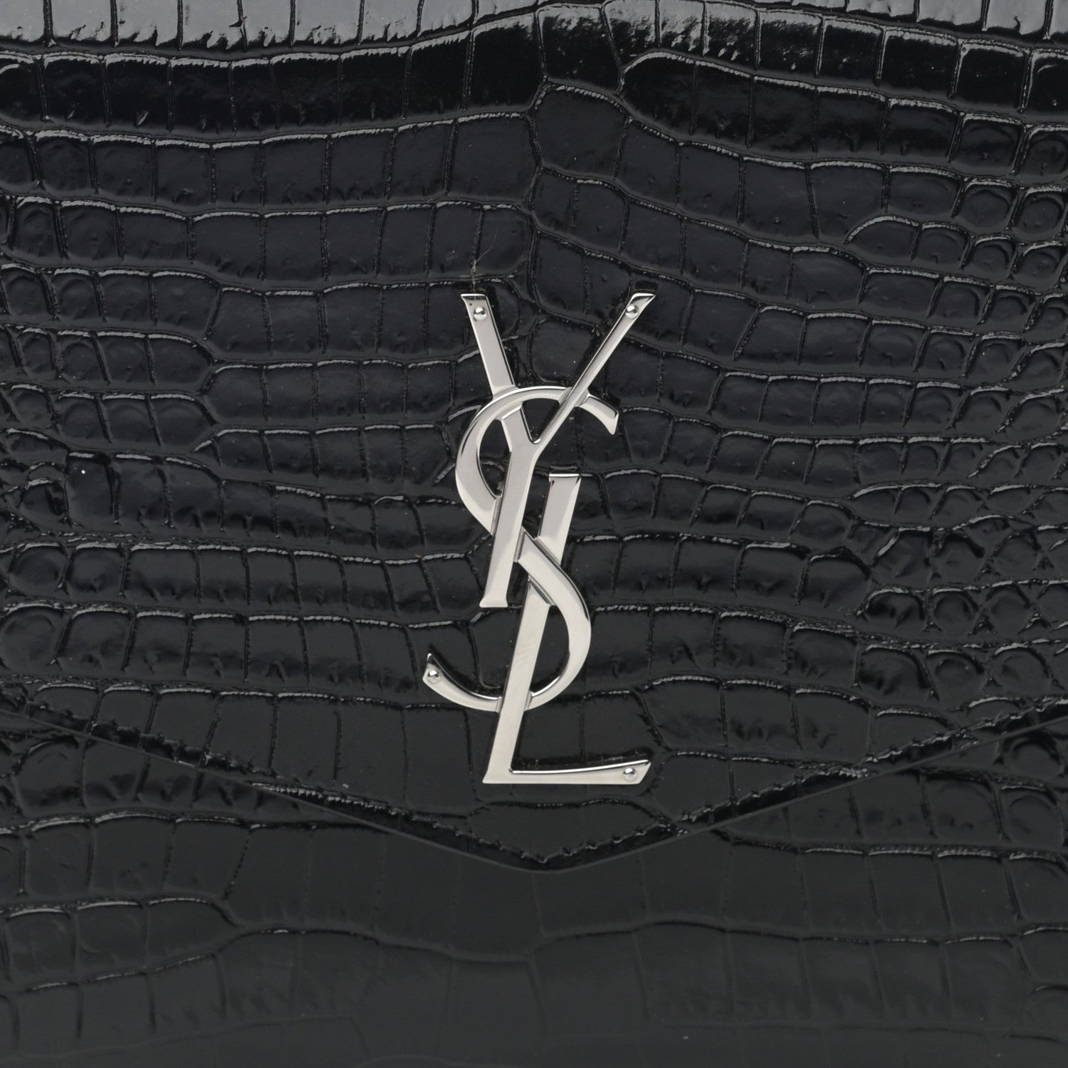 Saint Laurent Calfskin Crocodile Embossed Monogram Mini Uptown Crossbody Black 8 of 14
