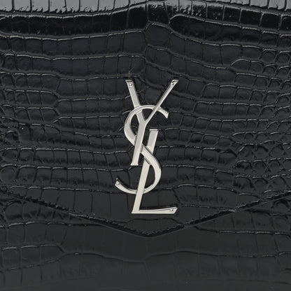 Saint Laurent Calfskin Crocodile Embossed Monogram Mini Uptown Crossbody Black 8 of 14