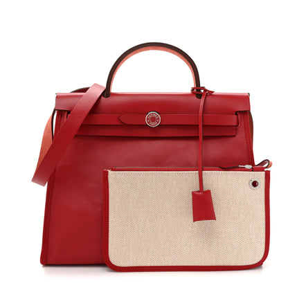 Hermes Toile H Berline Vache Hunter Herbag Zip PM 31 Rouge Piment Ecru 1 of 11