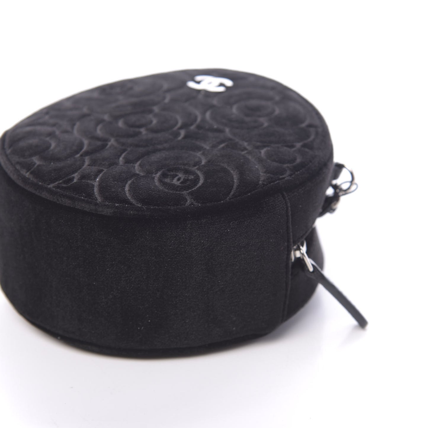 Velvet Camellia Round Clutch With Chain Black
