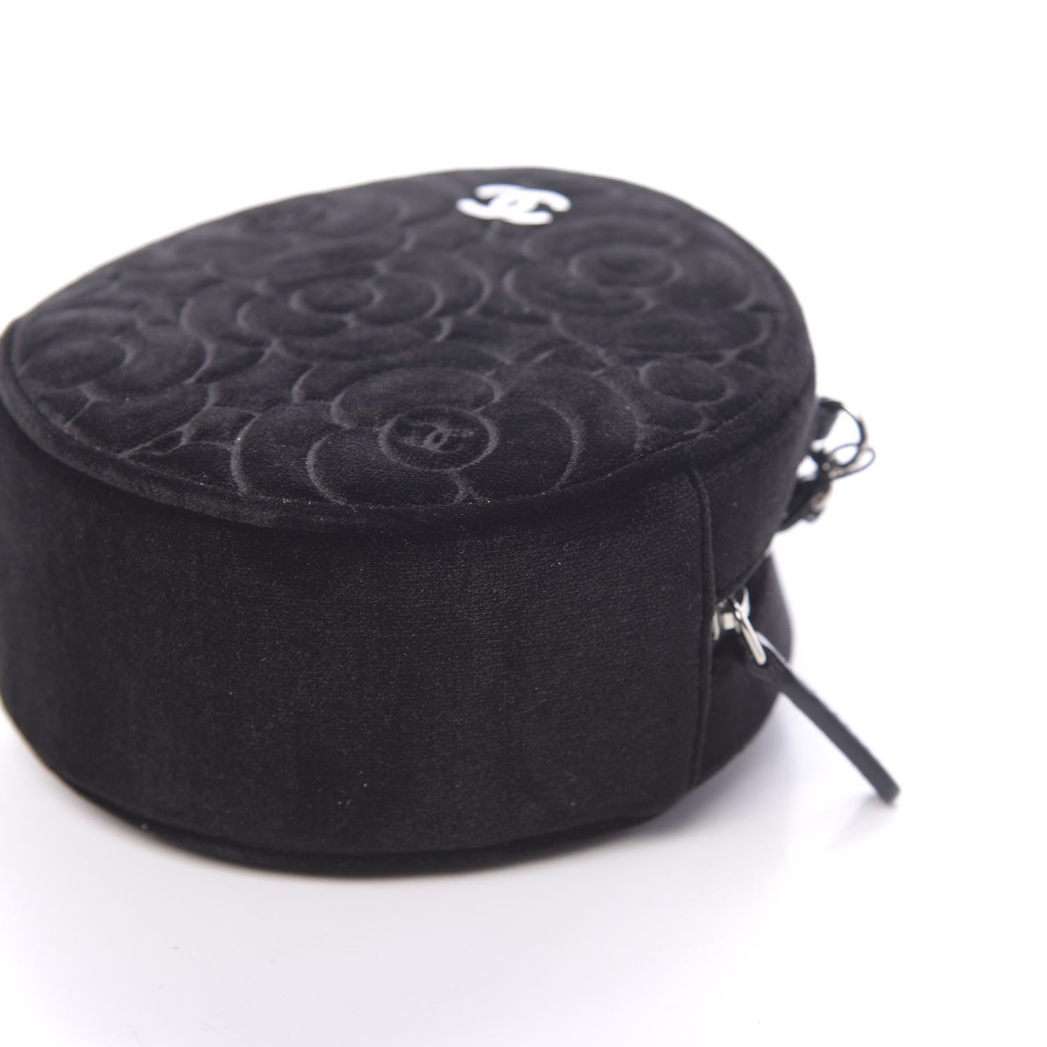 Chanel Velvet Camellia Round Clutch With Chain Black 9 of 11