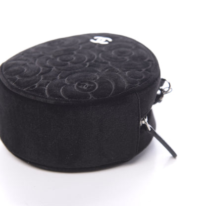 Chanel Velvet Camellia Round Clutch With Chain Black 9 of 11