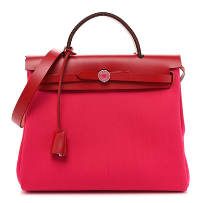 Hermes Toile Militaire Vache Hunter Laque Herbag Zip Retourne 31 PM Rose Mexico Rouge Piment 1 of 9