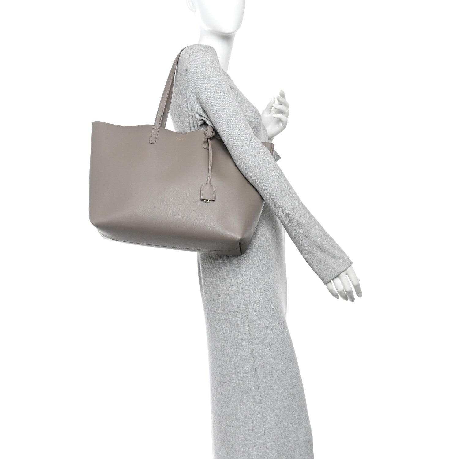 Saint Laurent Calfskin Large Shopping Tote Oyster Gray 2 of 11