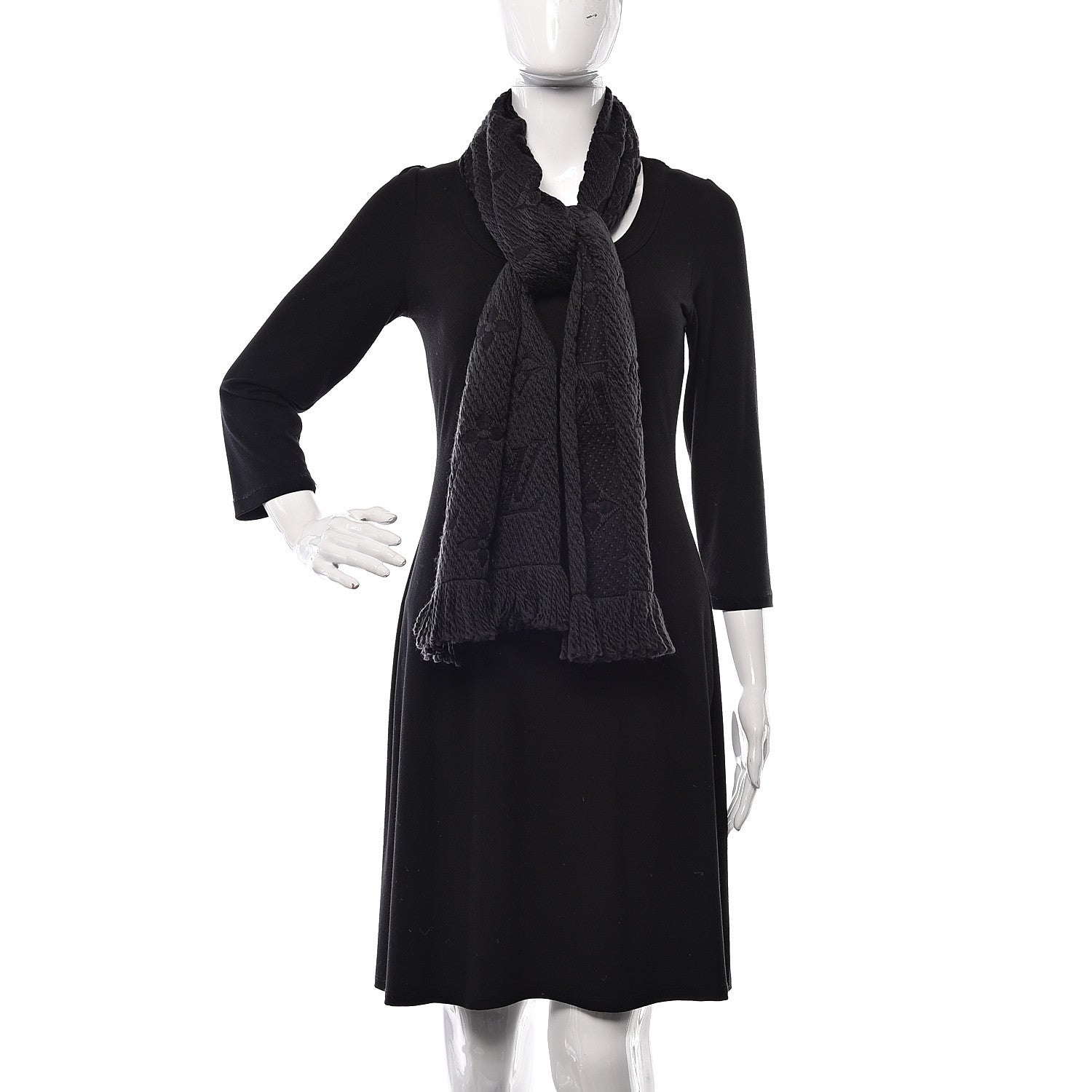 Louis Vuitton Wool Silk Logomania Scarf Black 2 of 4