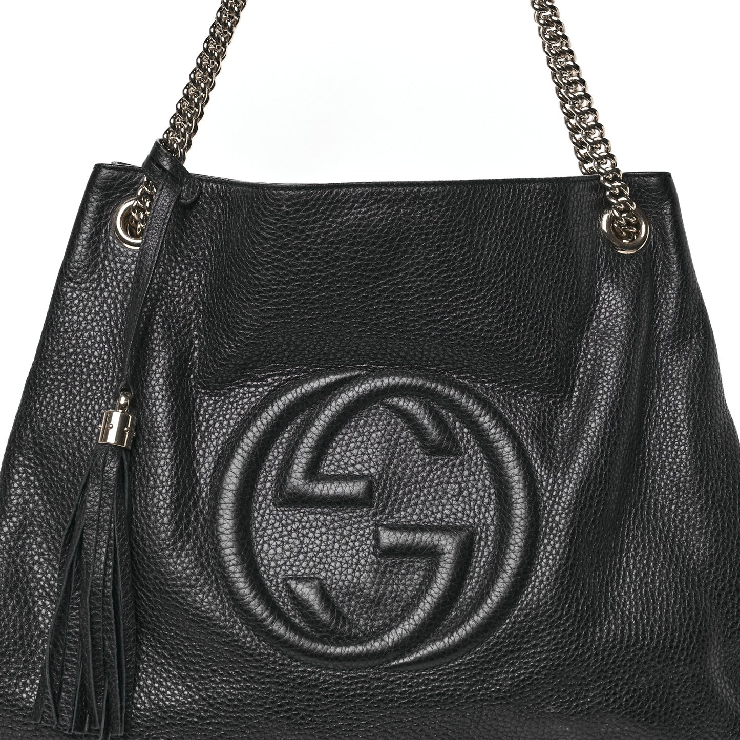 Pebbled Calfskin Large Soho Chain Shoulder Bag Black