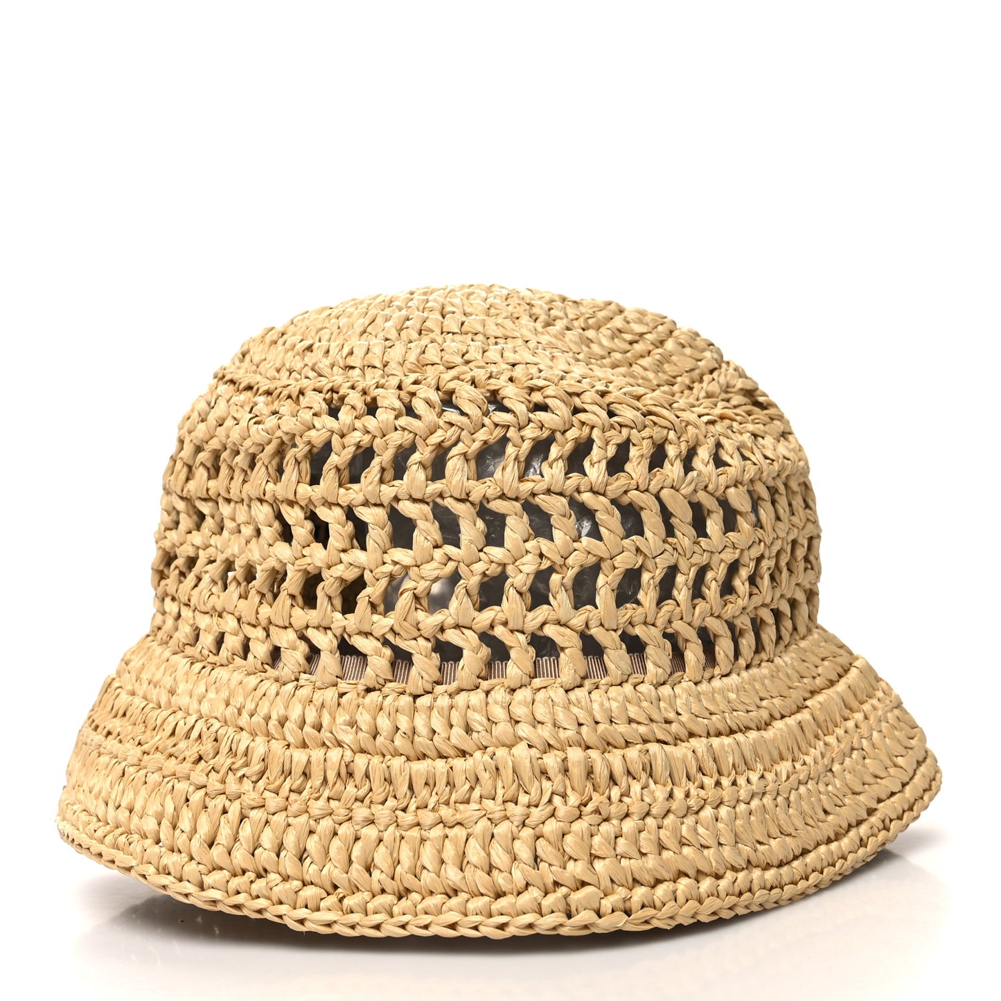 Yarn Raffia Effect Crochet Logo Embroidered Womens Bucket Hat S Naturale
