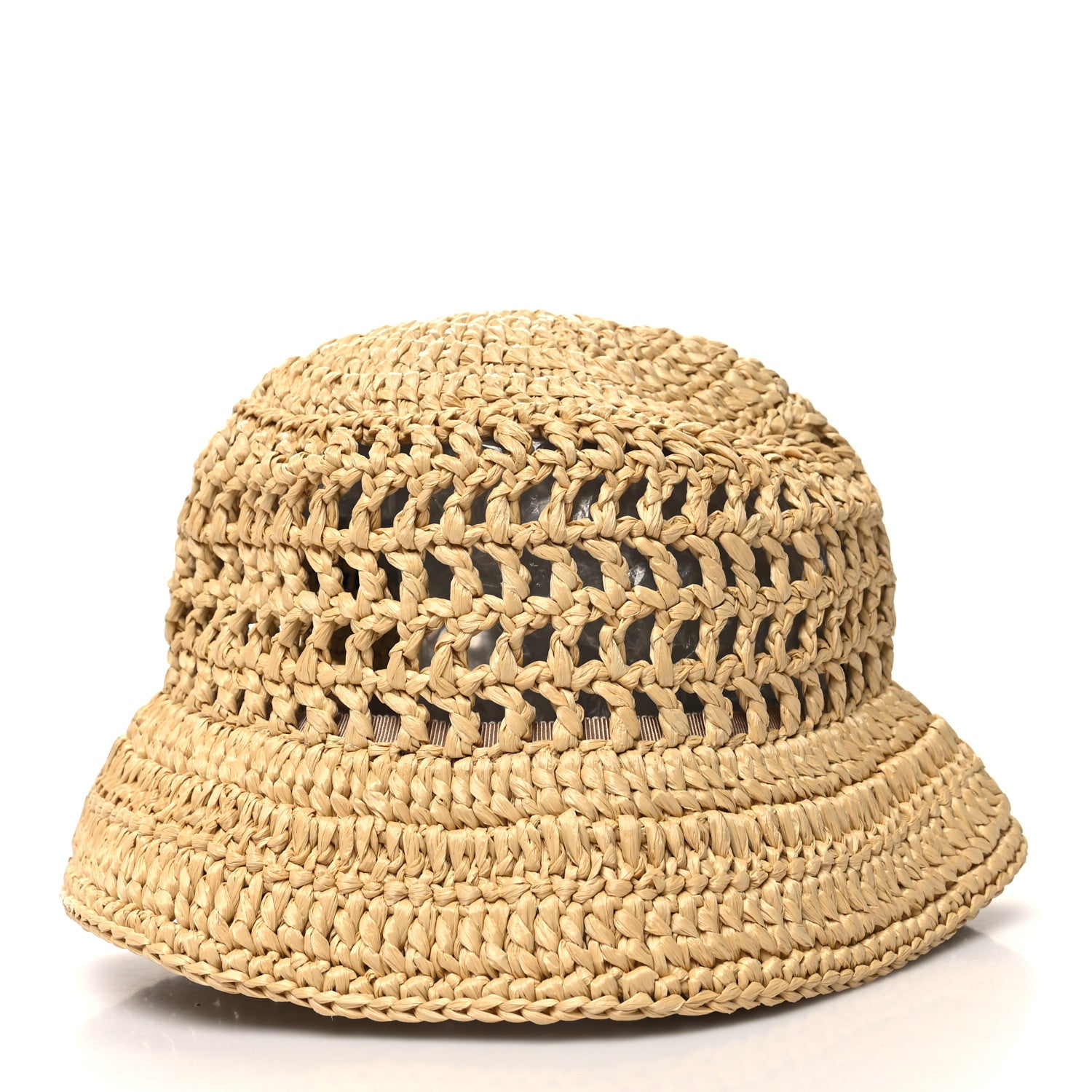 Prada Yarn Raffia Effect Crochet Logo Embroidered Womens Bucket Hat S Naturale 5 of 7