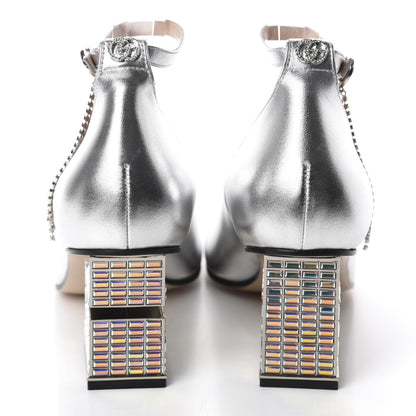 Gucci Metallic Nappa Crystal Square G Mid Heel Pumps 40 Silver 5 of 10