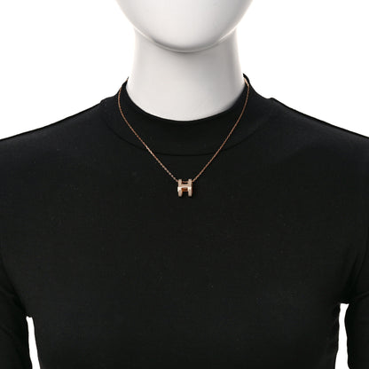 Hermes Lacquered Rose Gold Pop H Pendant Necklace Marron Glace 2 of 4