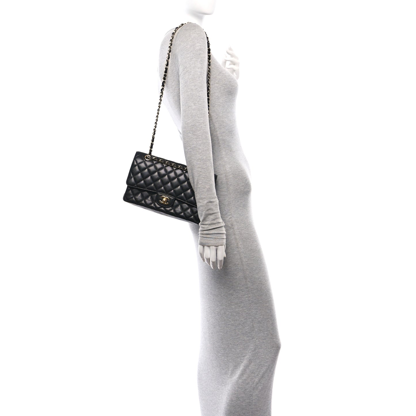 Caviar Quilted Medium Double Flap Black