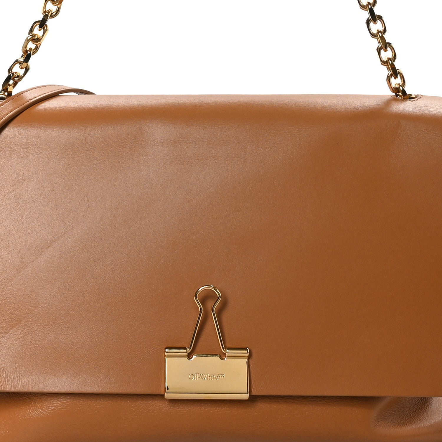 Off-White Calfskin Large Binder Clip Soft Shoulder Bag Brown 8 of 12