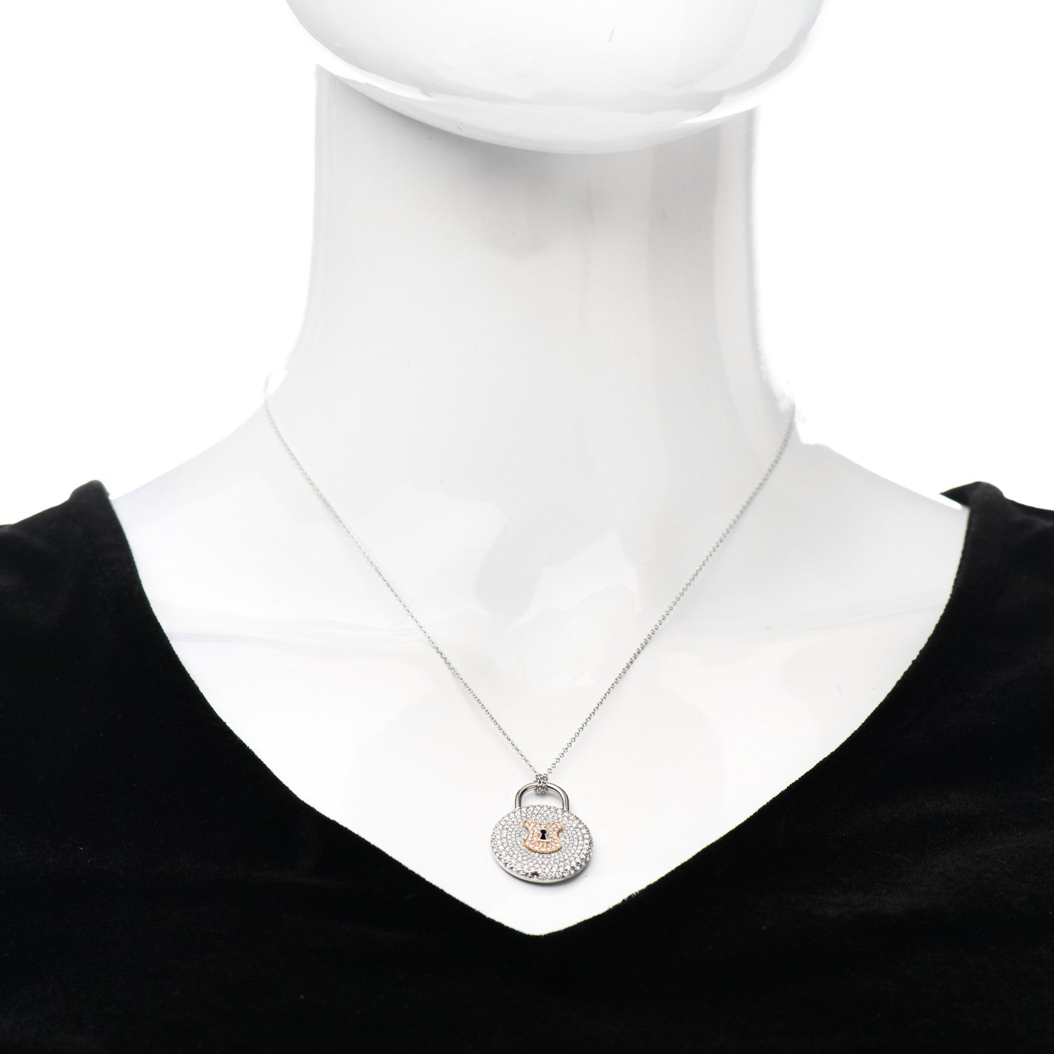 Tiffany Platinum 18K Rose Gold Diamond Vintage Lock Pendant Necklace 2 of 8