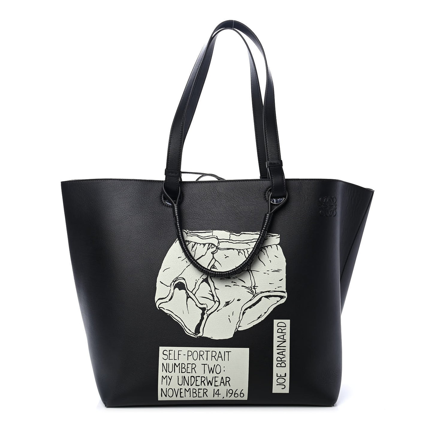 X JOE BRAINARD Calfskin Underwear Print Large Double Handle Tote Black