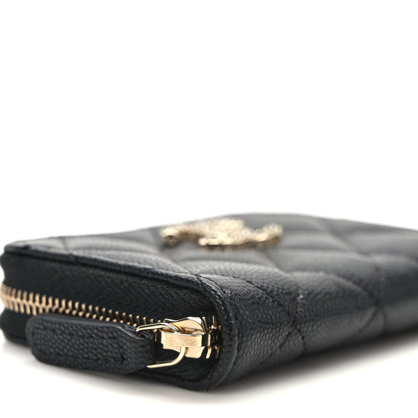 Shiny Caviar Quilted Strass CC Zip Coin Purse Black