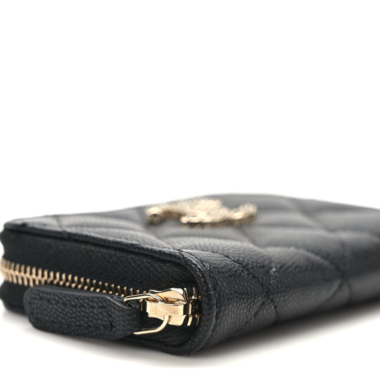 Chanel Shiny Caviar Quilted Strass CC Zip Coin Purse Black 8 of 9