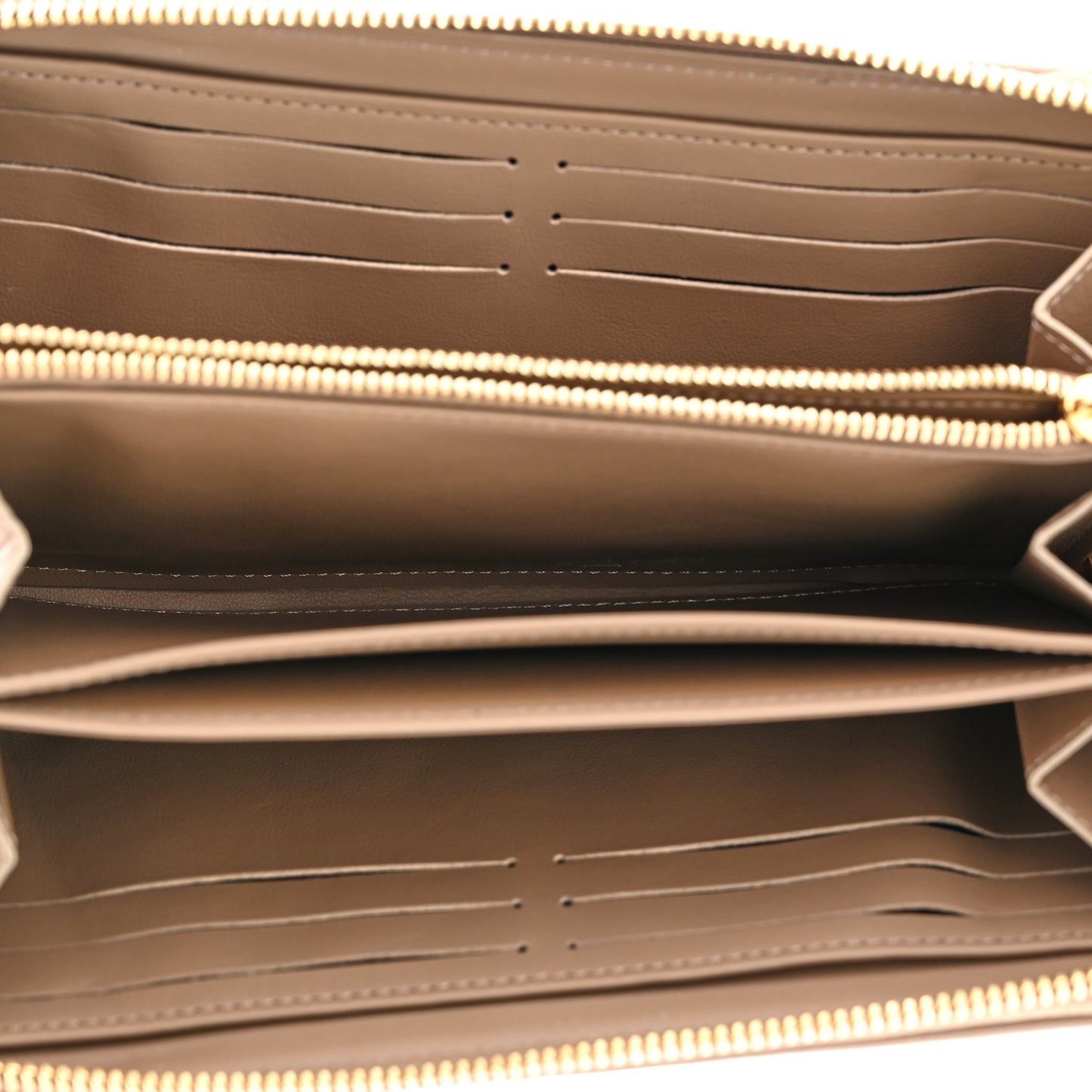 Lambskin Embossed Monogram Coussin Zippy Wallet Taupe