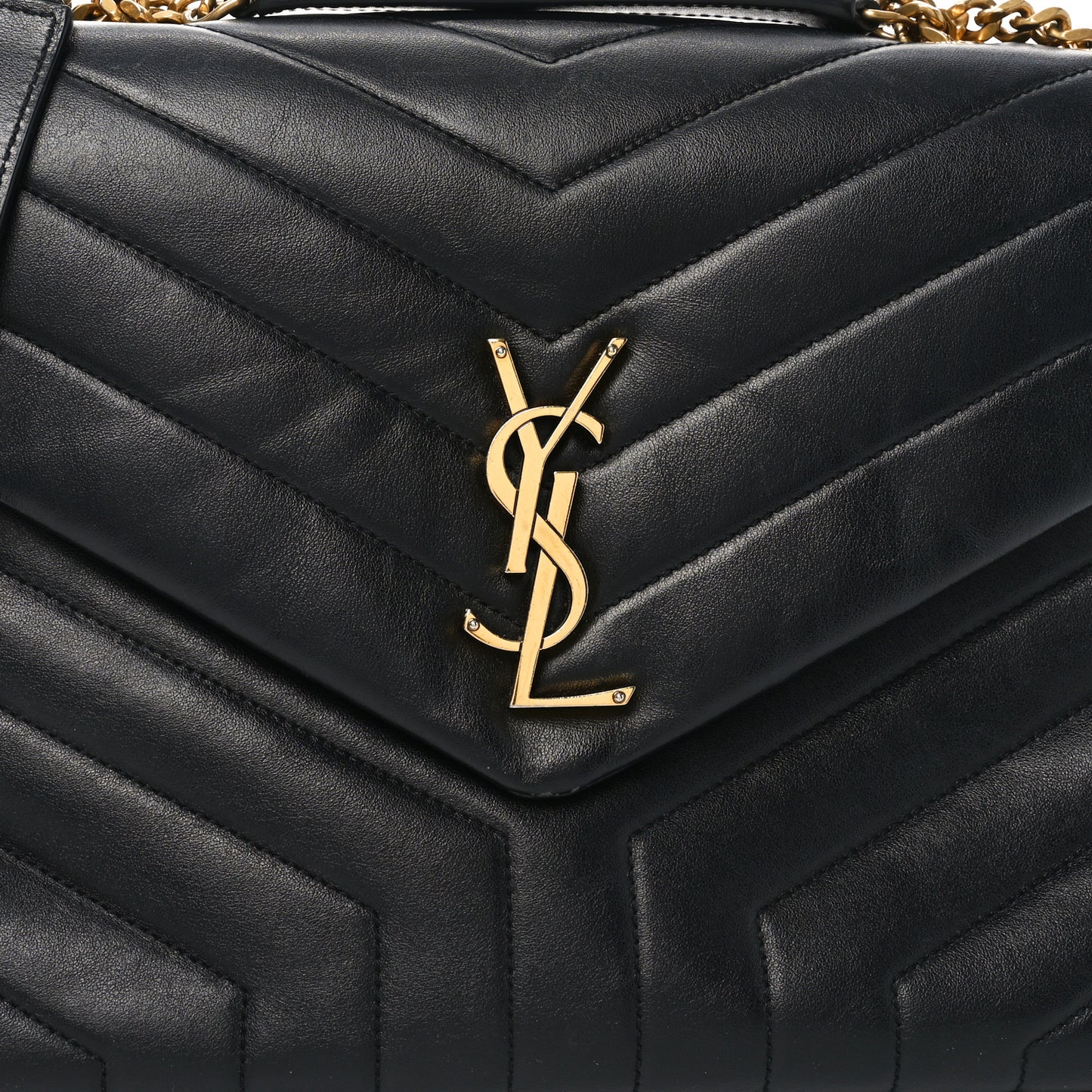 Calfskin Y Quilted Monogram Medium Loulou Chain Satchel Black