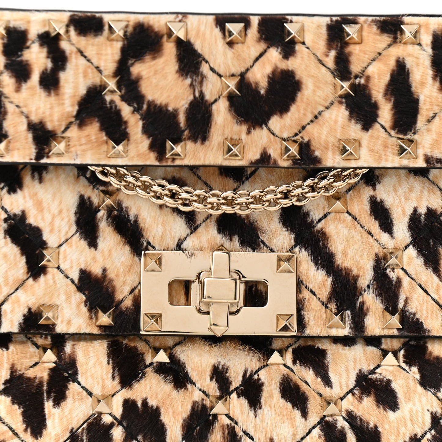 Calf Hair Leopard Print Small Rockstud Spike Shoulder Bag