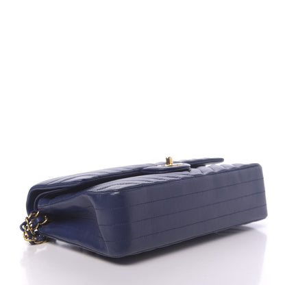 Chanel Lambskin Chevron Quilted Medium Double Flap Blue 4 of 12