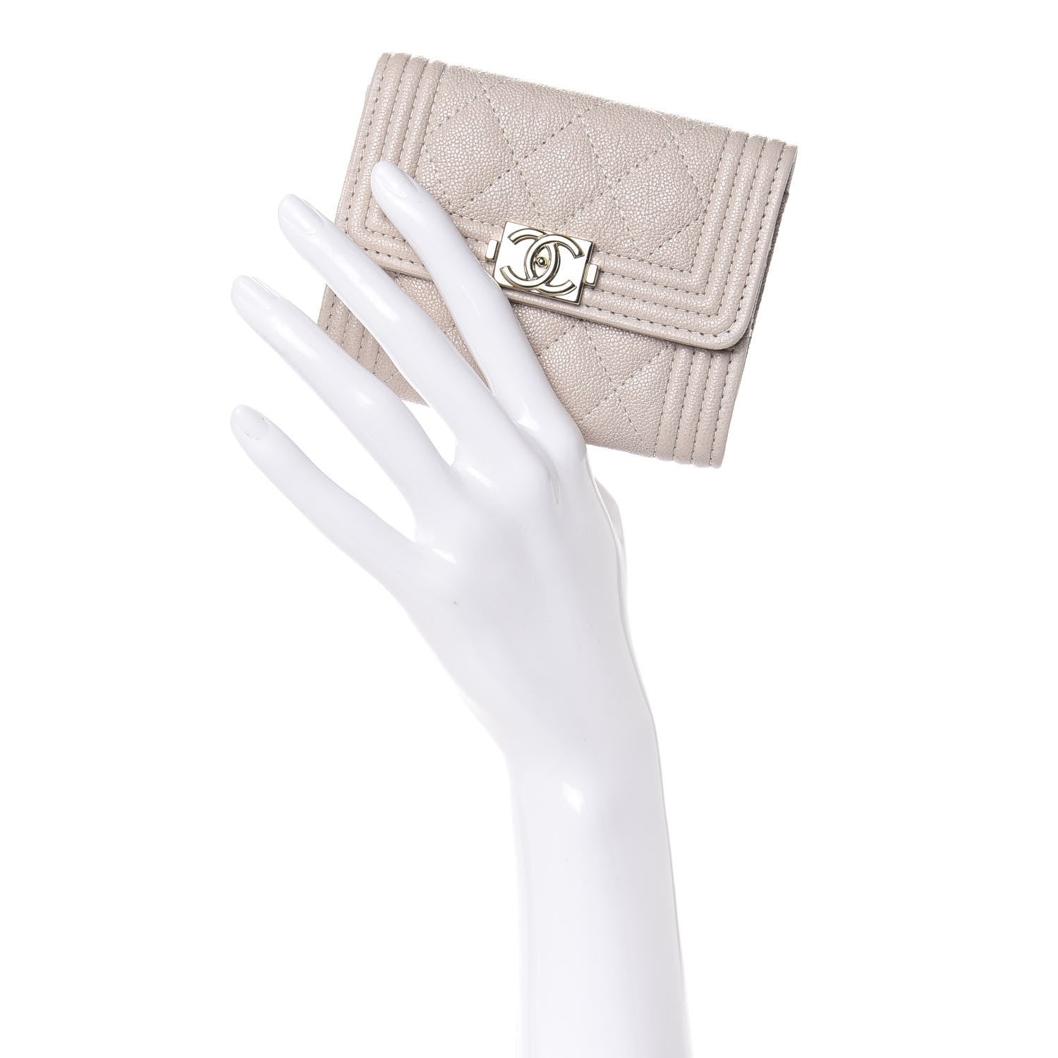 Chanel Iridescent Caviar Quilted Boy Card Holder Wallet Beige 2 of 8