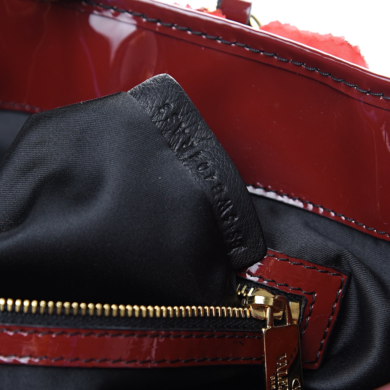 Valentino Garavani Silk Patent Rosier Tote Red 5 of 9