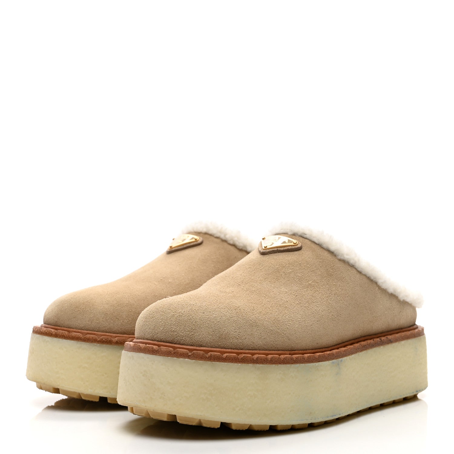 Prada Shearling Suede Scamosciato Evolve Mules 36.5 Ecru 4 of 9