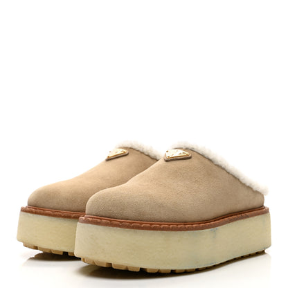 Prada Shearling Suede Scamosciato Evolve Mules 36.5 Ecru 4 of 9