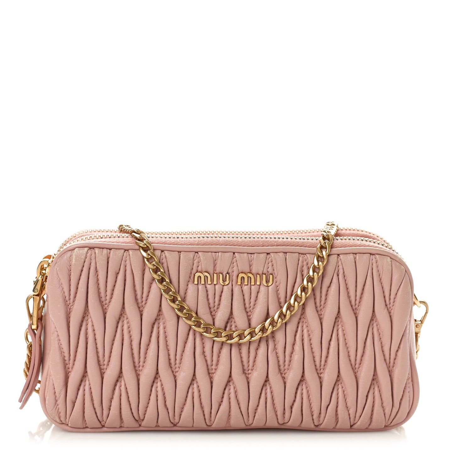 Nappa Matelasse Double Zip Chain Shoulder Bag Cammeo