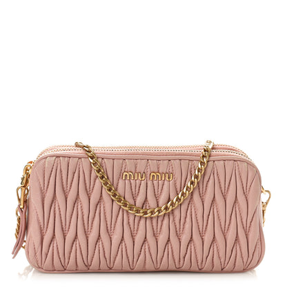 Miu Miu Nappa Matelasse Double Zip Chain Shoulder Bag Cammeo 1 of 8