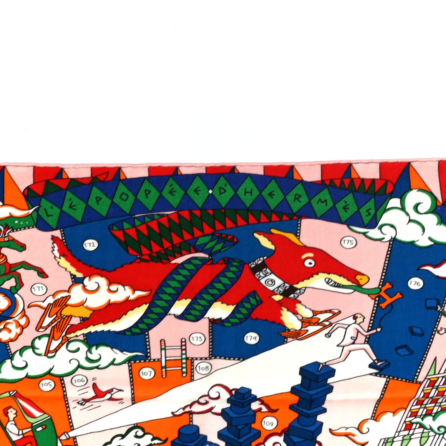 Hermes Cashmere Silk L'Epopee D'Hermes Shawl 140 Vert Bleu Orange 4 of 5