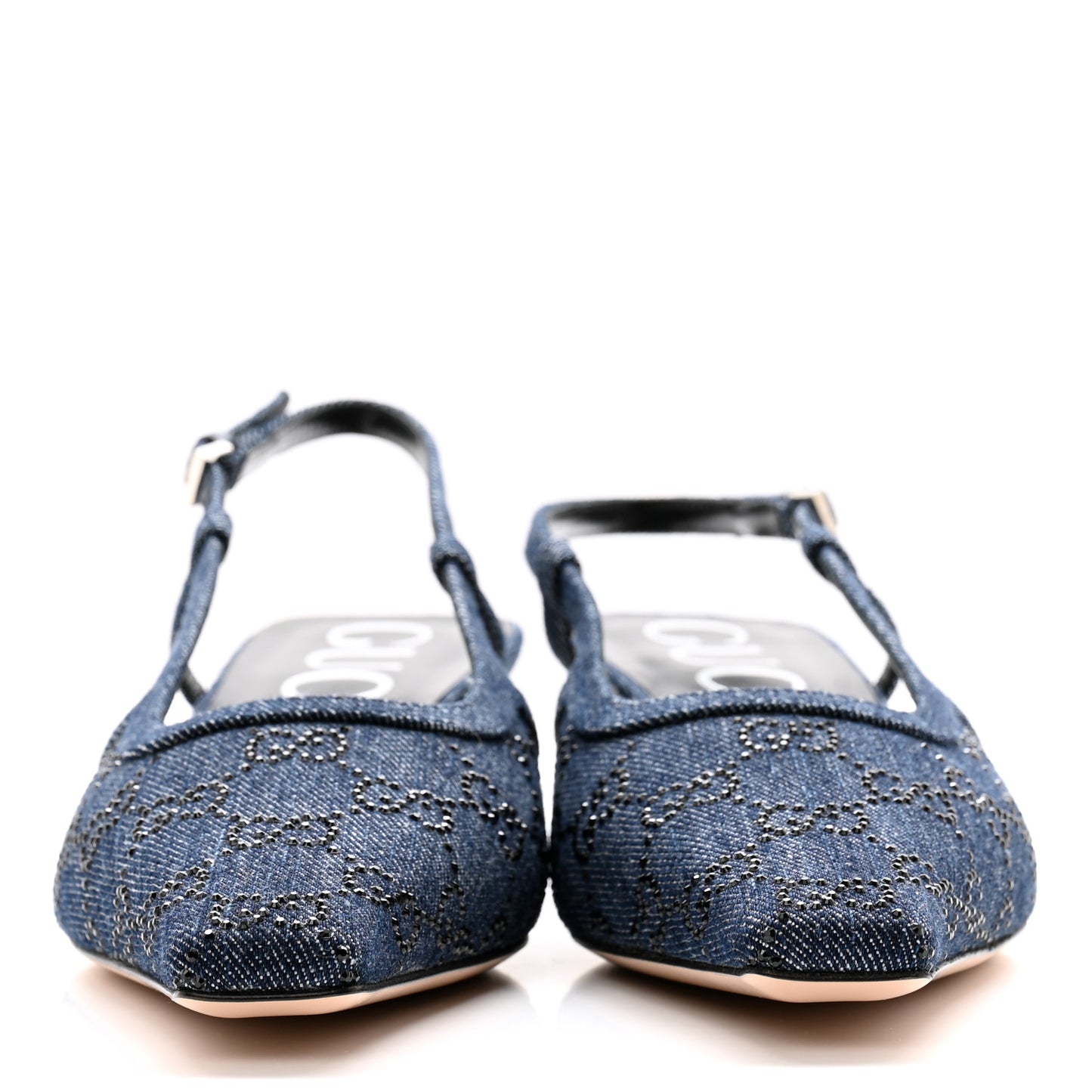 Denim GG Monogram Malaga Kid Crystal Square G 35mm Slingback Pumps 39 Blue