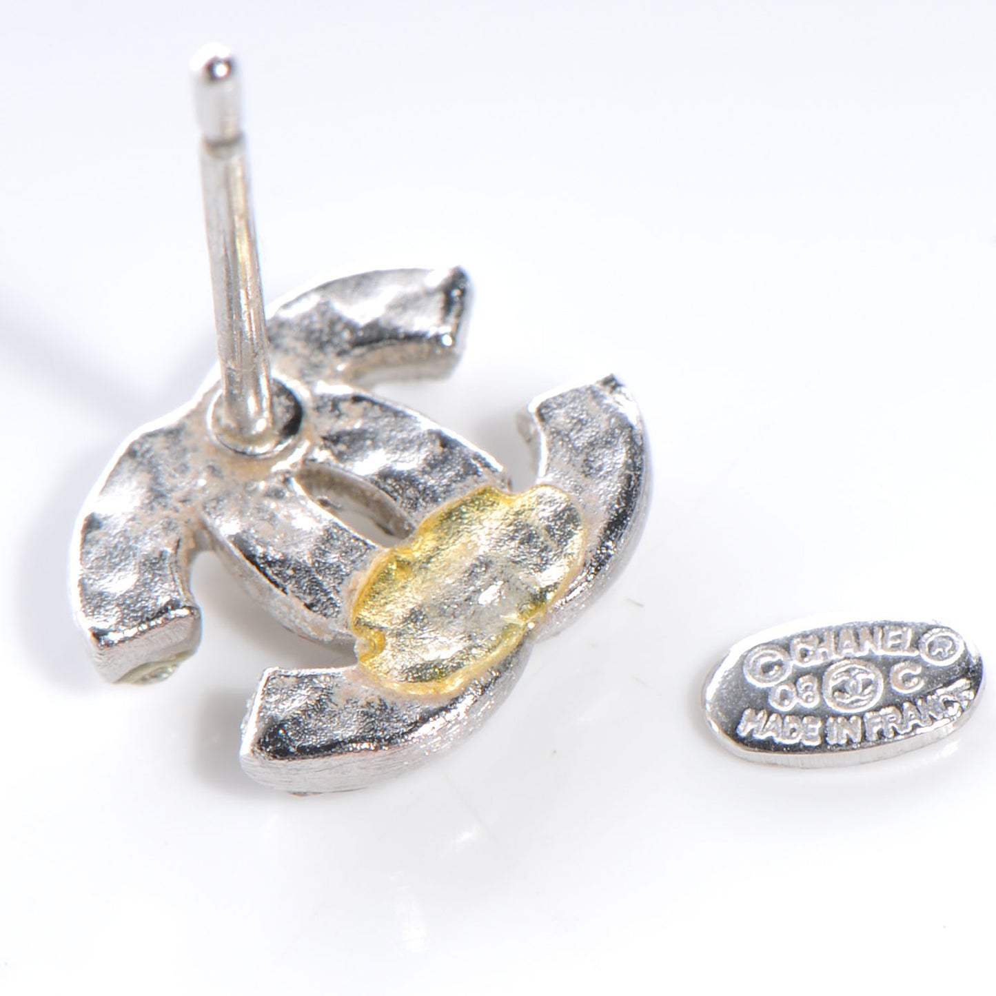 Crystal CC Pierced Earrings Silver