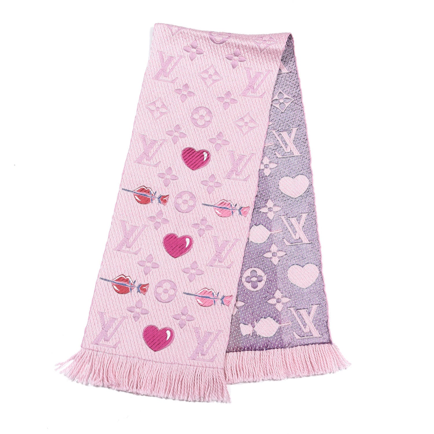 Louis Vuitton Wool Silk Logomania A La Folie Scarf Rose 2 of 3