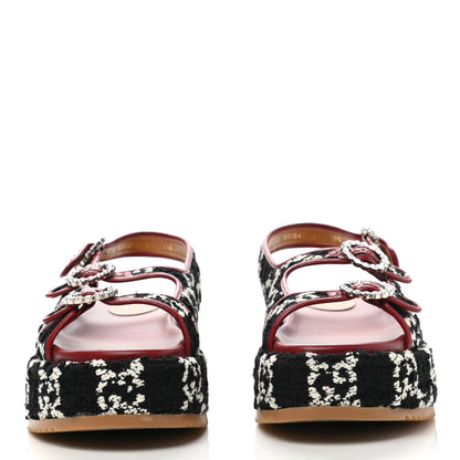 Gucci Tweed GG Monogram Crystal Angelina Platform Slingback Sandals 41 Black Natural Cerise 2 of 9