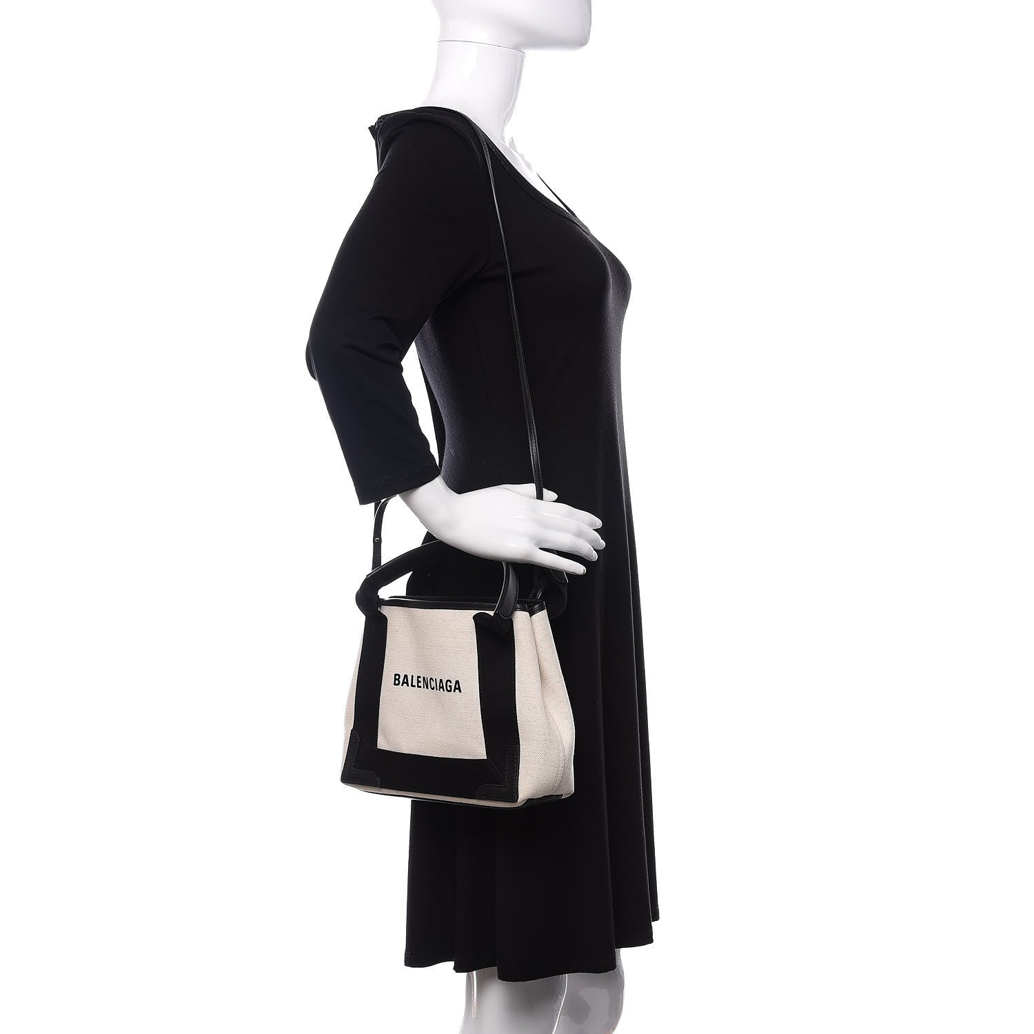 Balenciaga Cotton Canvas Calfskin Navy Cabas XS Natural Black 2 of 8