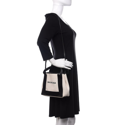 Balenciaga Cotton Canvas Calfskin Navy Cabas XS Natural Black 2 of 8