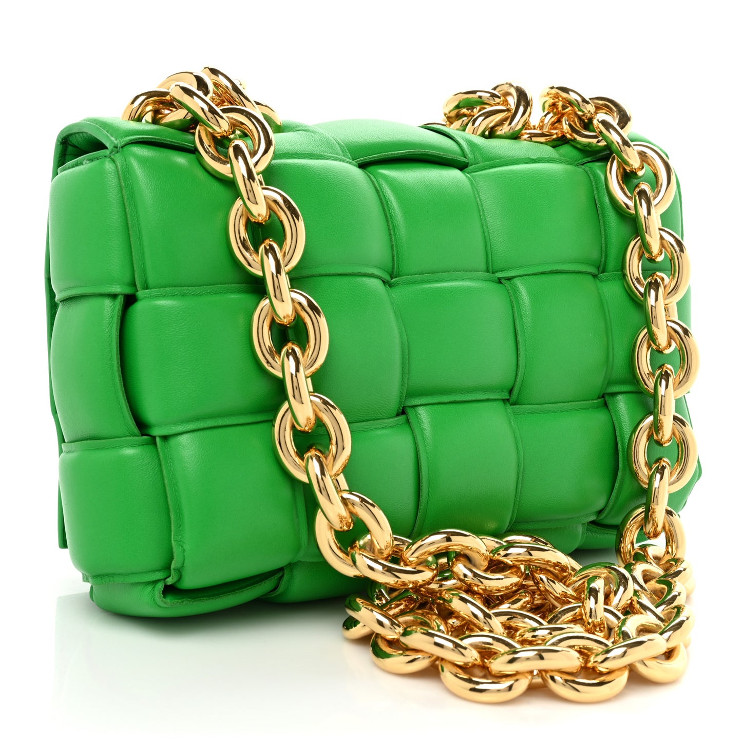 Lambskin Maxi Intreccio Padded Chain Cassette Crossbody Bag Parakeet