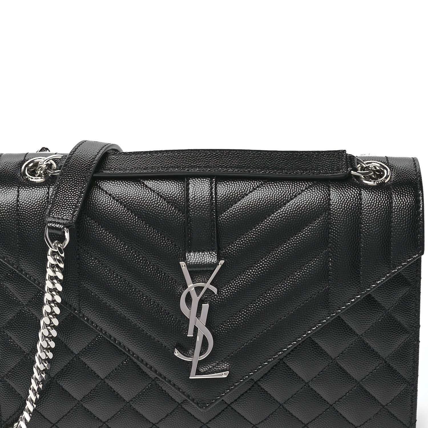 Saint Laurent Grain De Poudre Textured Mixed Matelasse Triquilt Medium Monogram Satchel Black 8 of 11
