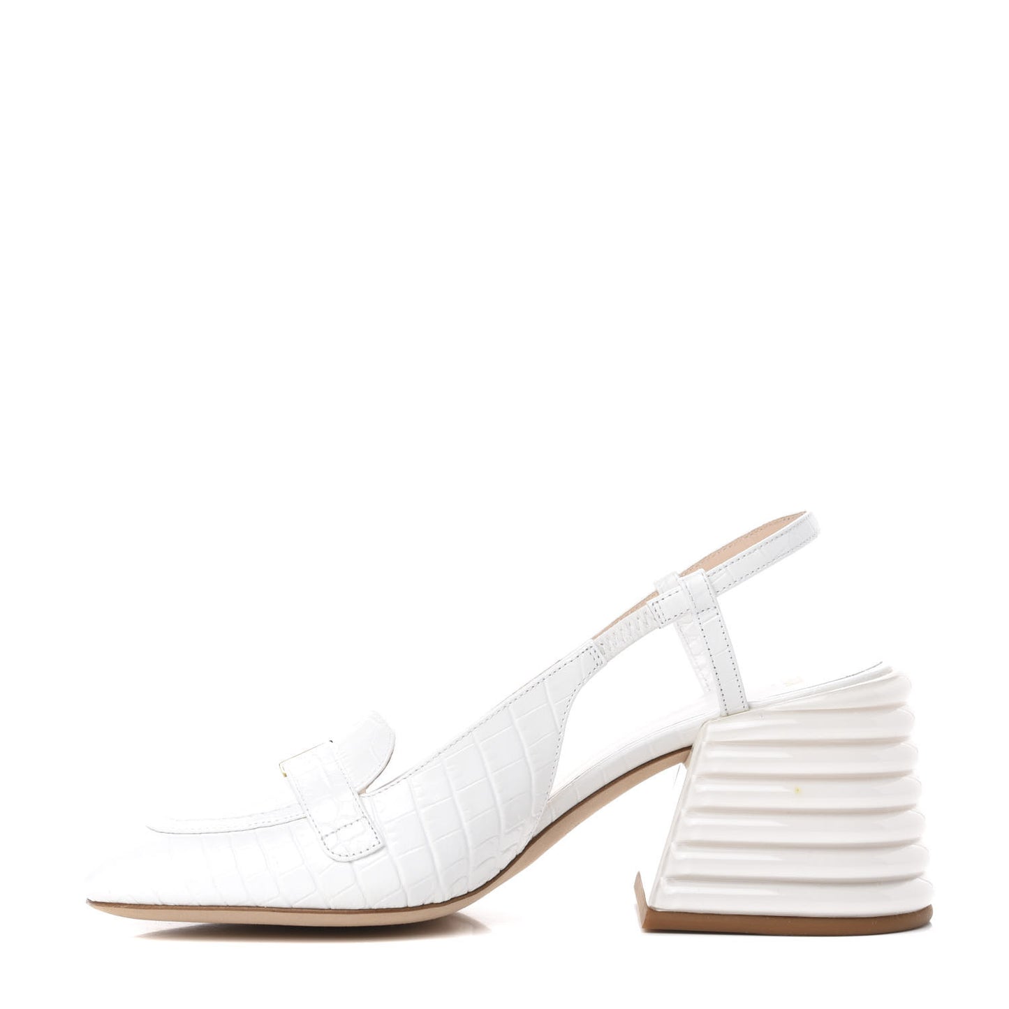 Calfskin Crocodile Embossed Promenade Slingback Loafer Pumps 38.5 White