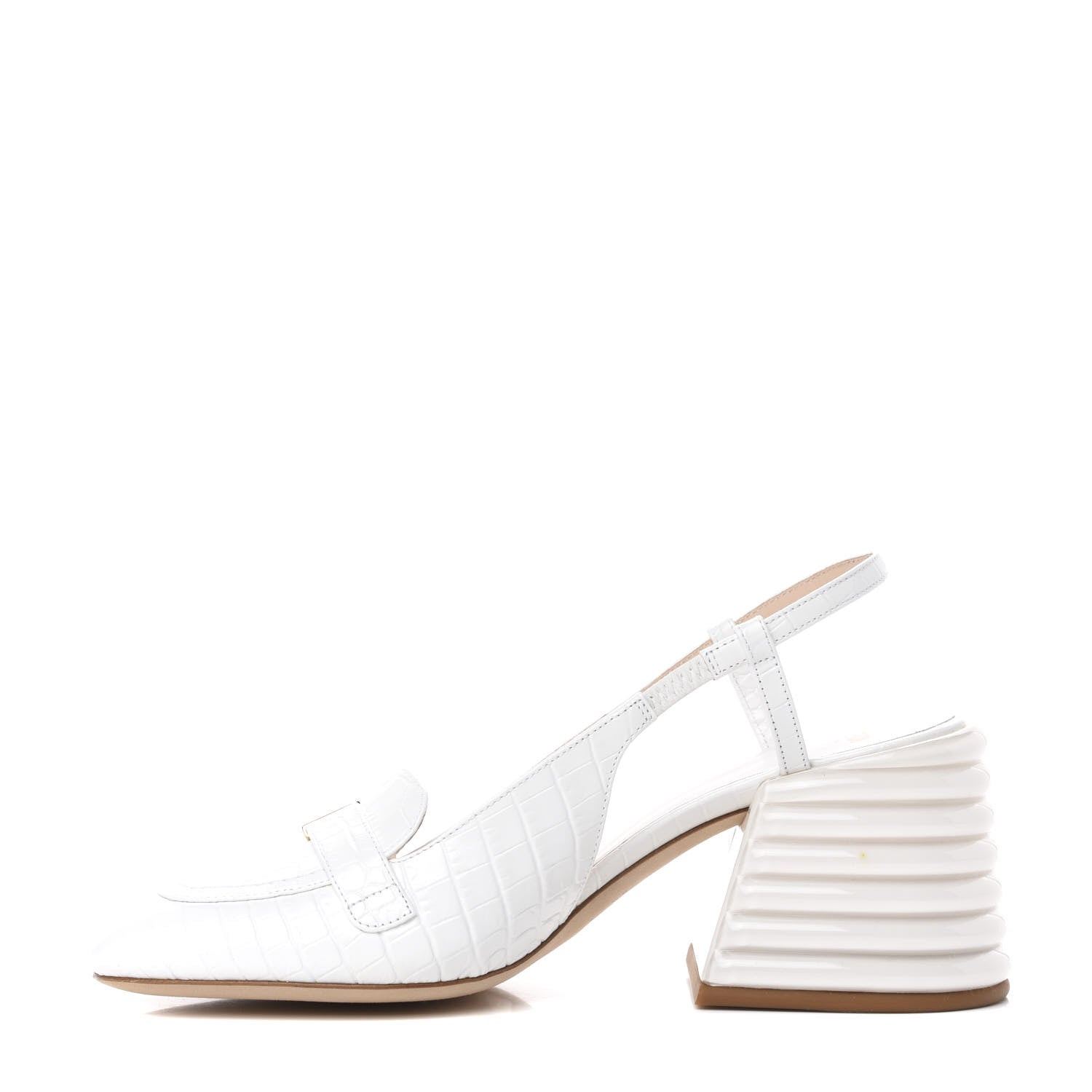 Fendi Calfskin Crocodile Embossed Promenade Slingback Loafer Pumps 38.5 White 1 of 9