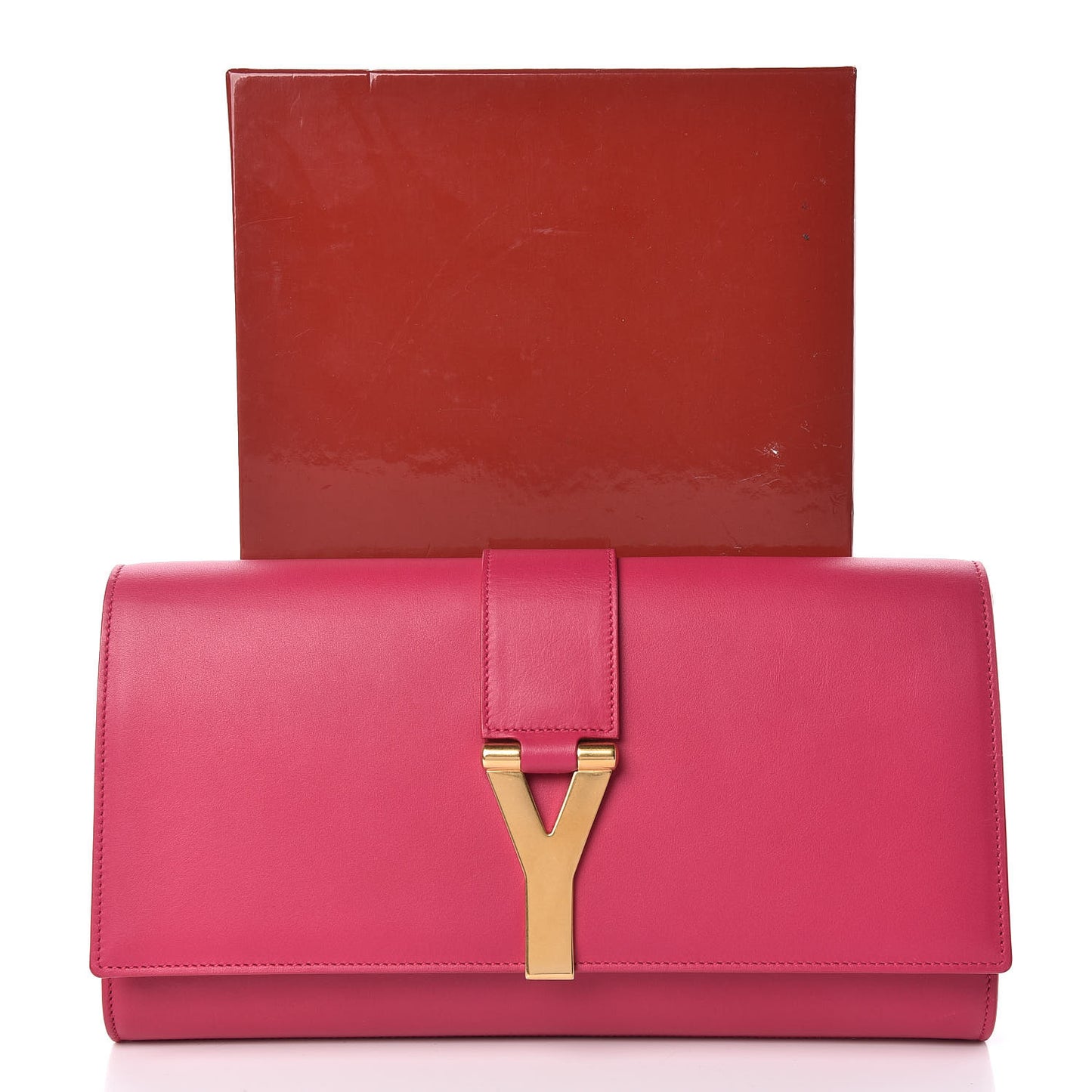 Calfskin Classic Y Ligne Clutch Fuchsia