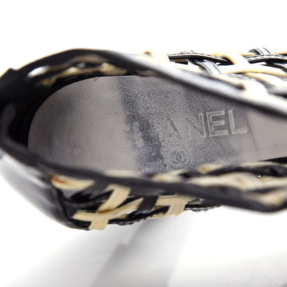 Chanel Patent Woven CC Cage Sandals 38.5 Black Ivory 8 of 10