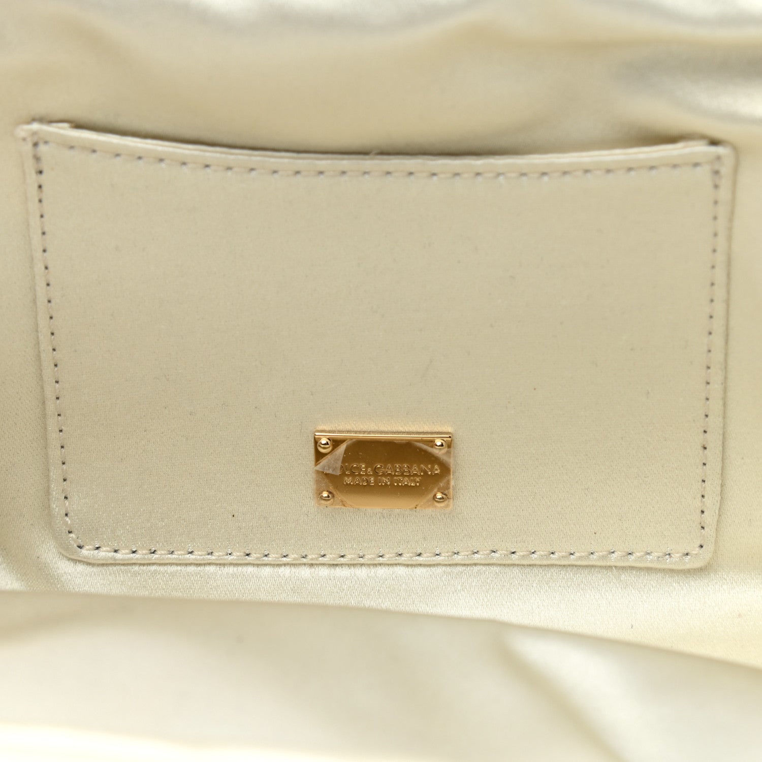 Dolce & Gabbana Satin Crystal Embellished Chain Clutch Ivory 6 of 6