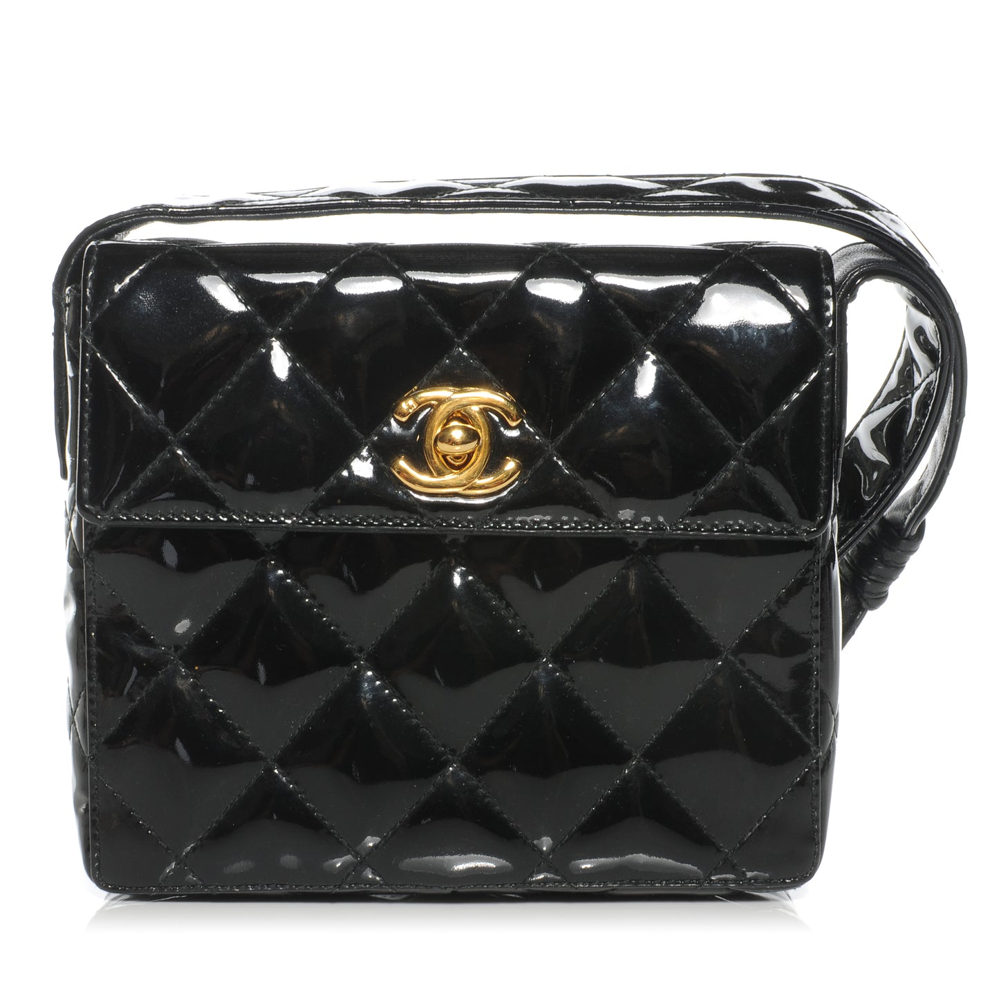 Patent Quilted Small Flap Bag Black