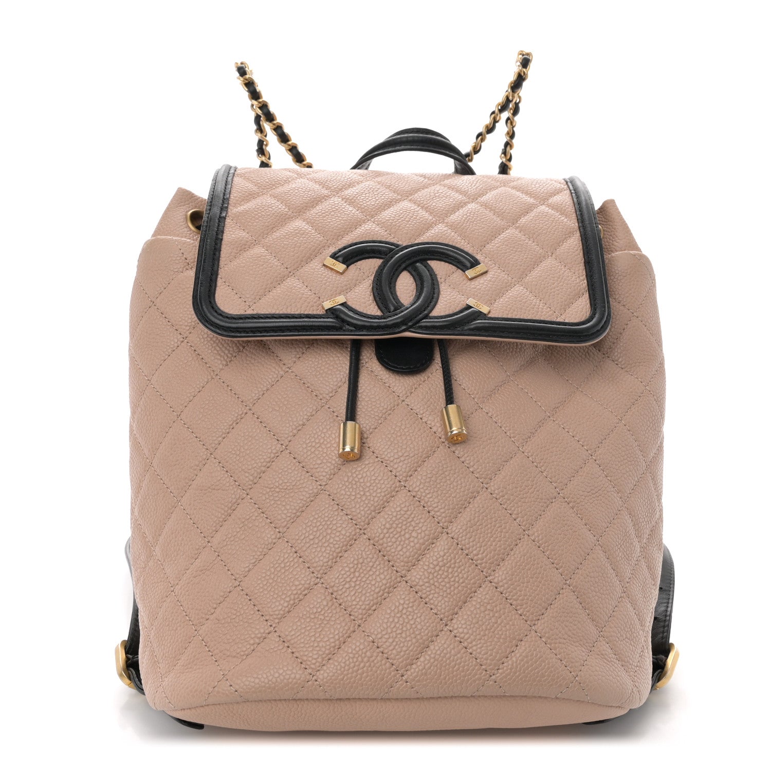Chanel Caviar Quilted Filigree Backpack Beige Black 1 of 11