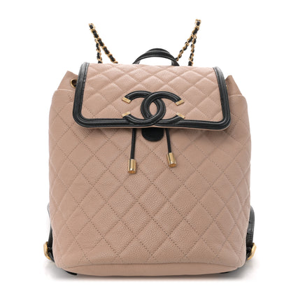 Chanel Caviar Quilted Filigree Backpack Beige Black 1 of 11