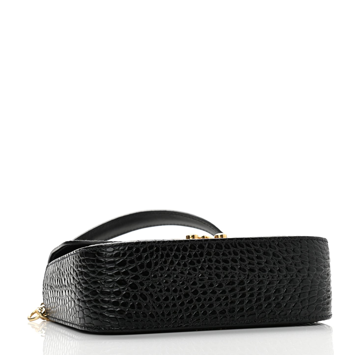 Crocodile Print Calfskin Top Handle Bag Black
