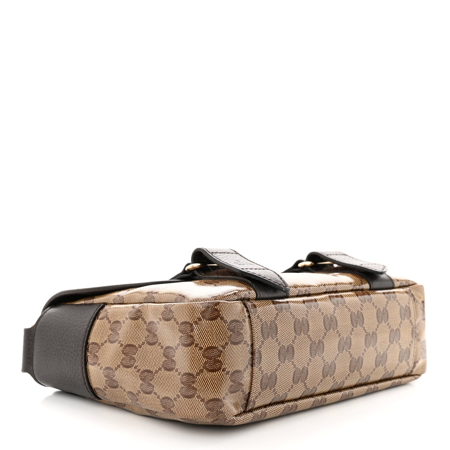 Crystal Monogram Small Double Buckle Flap Messenger Beige Dark Brown