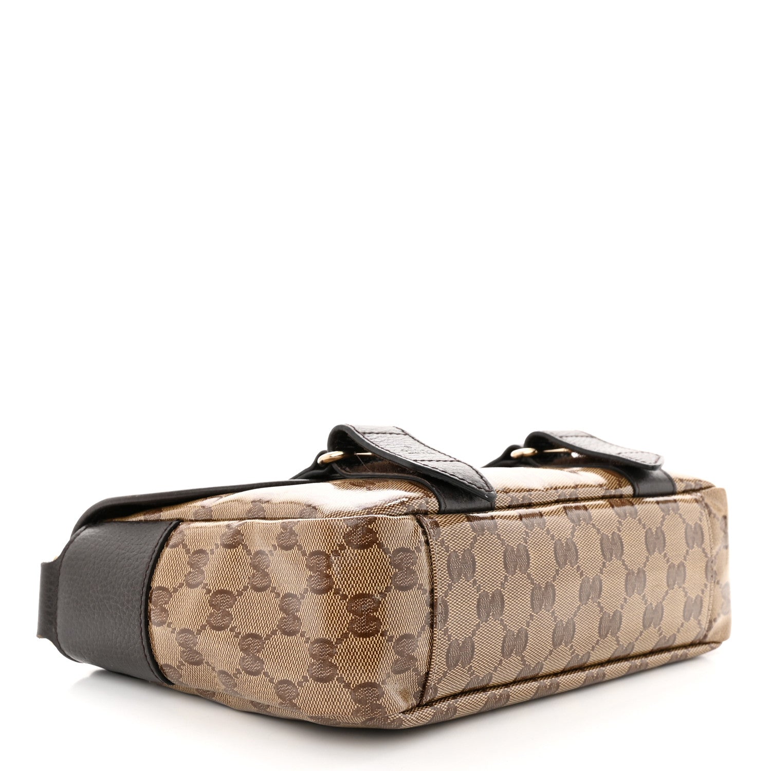 Gucci Crystal Monogram Small Double Buckle Flap Messenger Beige Dark Brown 4 of 11
